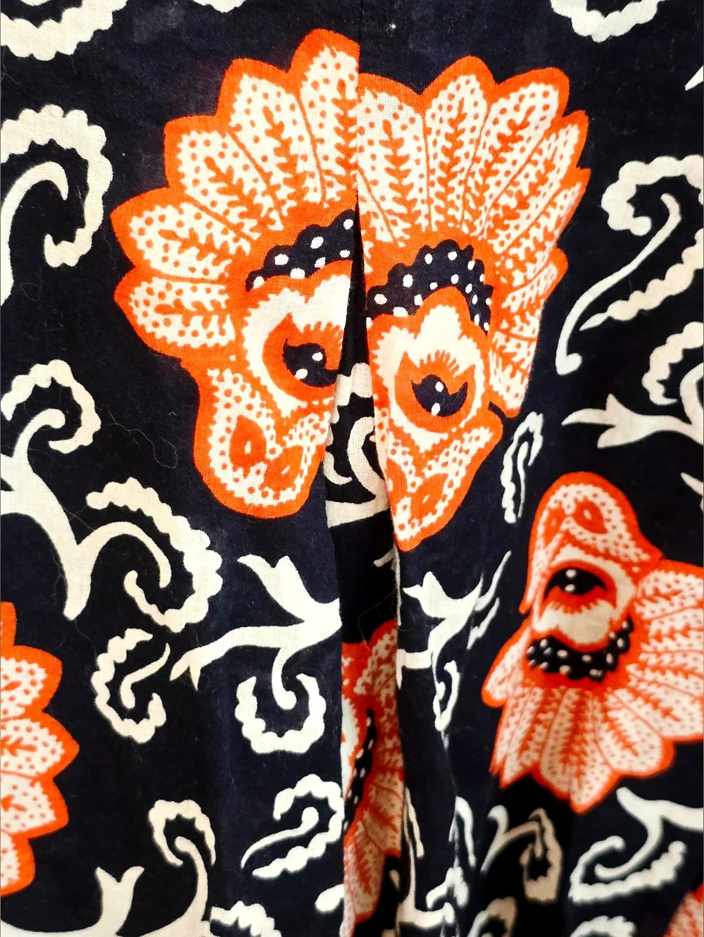 Talbots Floral A-Line Skirt Navy Orange White Cotton Preppy Feminine Midi Flowy